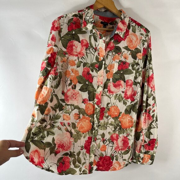 Talbots Womens Button Up Shirt Top Size 20 Multicolor Floral Rose Long Sleeve - Picture 6 of 11